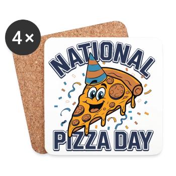 Journée nationale de la pizza 2026 pizza day gift - Dessous de verre (lot de 4) - blanc - Devant