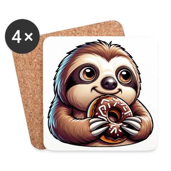 Sloth Cartoon Donut Candy Funny - Coasters (set of 4) - white - Front