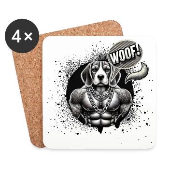 Tattoo Mastiff with chains WOOF - Coasters (set of 4) - white - Front