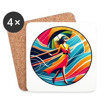 Femme colorée avec parapluie - Dessous de verre (lot de 4) - blanc - Devant
