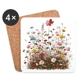 fragrant colorful flower meadow spring blossoms herbs - Coasters (set of 4) - white - Front