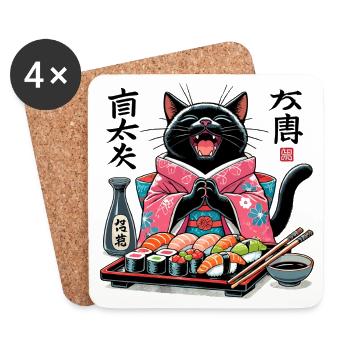 Sushi Katze Kimono Maki Nigiri Geschenk - Untersetzer (4er-Set) - Weiß - Vorne