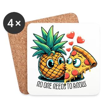 Pizza Hawaii French Kiss Love Drôle de cadeau - Dessous de verre (lot de 4) - blanc - Devant