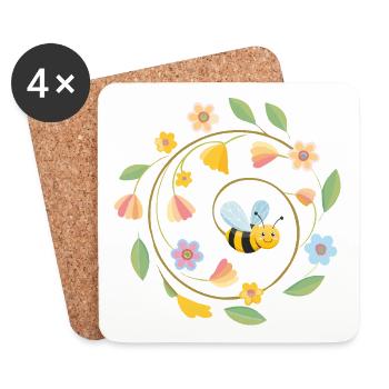 Playful bee with summer flowers - Coasters (set of 4) - white - Front