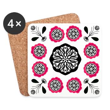 Flowerpower noir et rose - Dessous de verre (lot de 4) - blanc - Devant