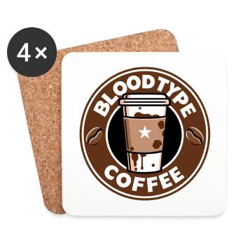 Groupe sanguin café dessin animé cadeau - Dessous de verre (lot de 4) - blanc - Devant