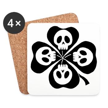 Skulls and black four-leaf clover - Coasters (set of 4) - white - Front
