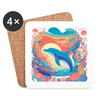 Underwater Rainbow Dolphin - Coasters (set of 4) - white - Front