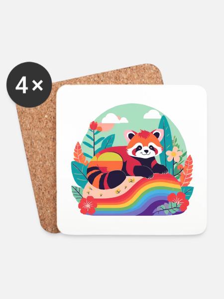 Rainbow Panda at Rest - Coasters (set of 4) - white