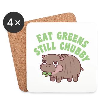 Sad Hippo Eat Greens Still Chubby Funny Diet - Coasters (set of 4) - white - Front