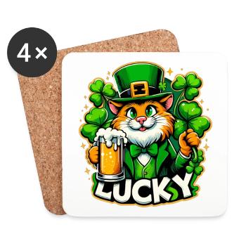 St. Patrick’s Day Leprechaun Katze Glücklich - Untersetzer (4er-Set) - Weiß - Vorne