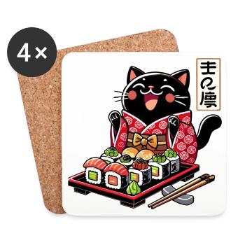 Sushi Schwarze Katze Kimono Maki Nigiri Geschenk - Untersetzer (4er-Set) - Weiß - Vorne