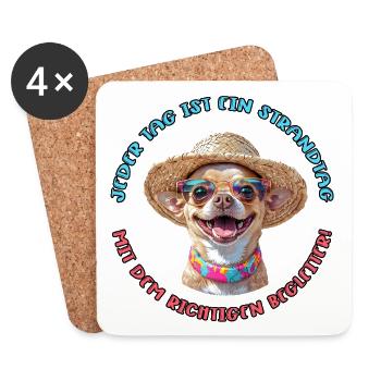 Chihuahua: Jeder Tag am Strand - Untersetzer (4er-Set) - Weiß - Vorne