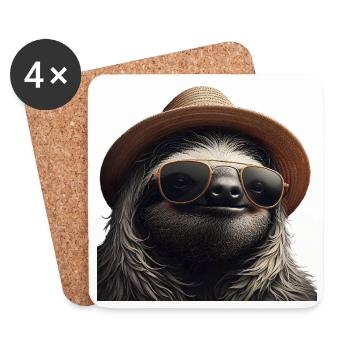 Faultier mit Hut und Sonnenbrille - Untersetzer (4er-Set) - Weiß - Vorne