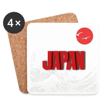 Japan-Welle mit rotem Mond - Untersetzer (4er-Set) - Weiß - Vorne