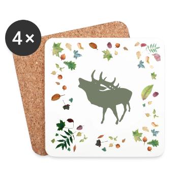 Hirsch mit Herbstlaub - Untersetzer (4er-Set) - Weiß - Vorne