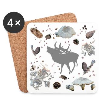 Deer with pine cones and mushrooms - Coasters (set of 4) - white - Front