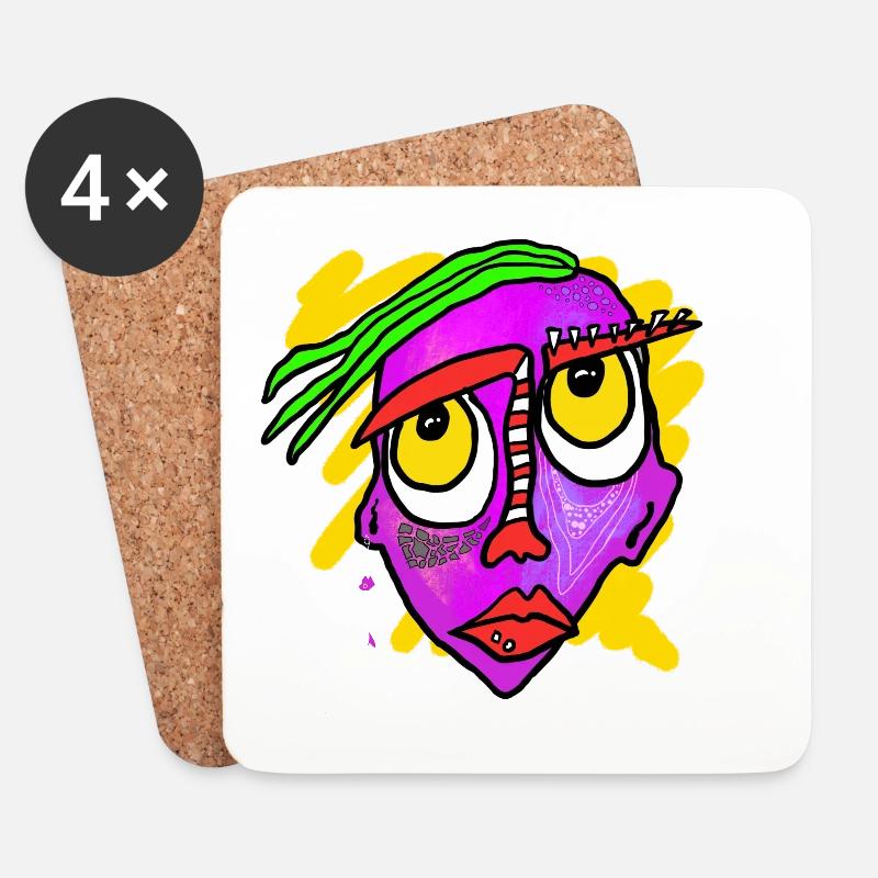 Buntes Surreal-Gesicht Kunstwerk - Untersetzer (4er-Set) - Weiß