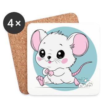 Souris Drôle en Course - Amateur de Fromage - Dessous de verre (lot de 4) - blanc - Devant