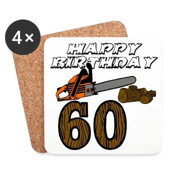 60. Geburtstag , Motorsäge Holz (25) - Untersetzer (4er-Set) - Weiß - Vorne