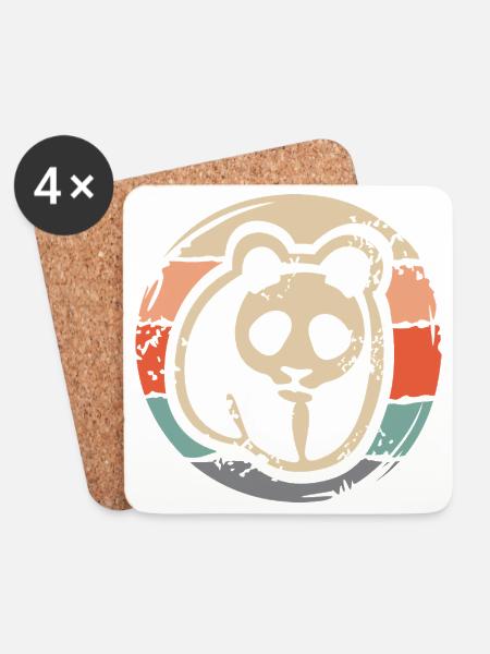 Retro Panda Design – Vintage Distressed Look - Untersetzer (4er-Set) - Weiß