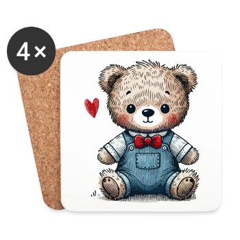 Vintage teddy bear with dungarees - Coasters (set of 4) - white - Front