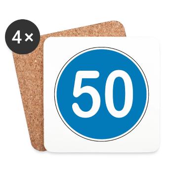 50e anniversaire , 50 ans , Panneau de signalisation bleu - Dessous de verre (lot de 4) - blanc - Devant