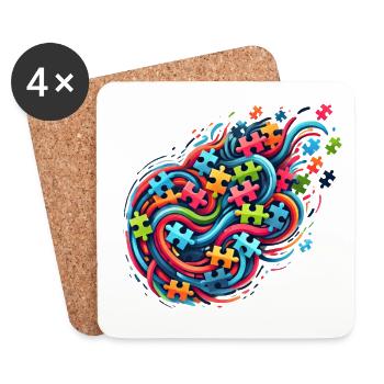 Design coloré inspiré des puzzles - Dessous de verre (lot de 4) - blanc - Devant