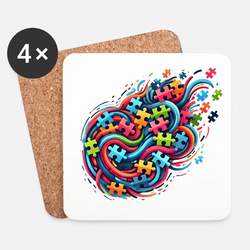 Farbenfrohes, von Puzzles inspiriertes Design - Untersetzer (4er-Set) - Weiß