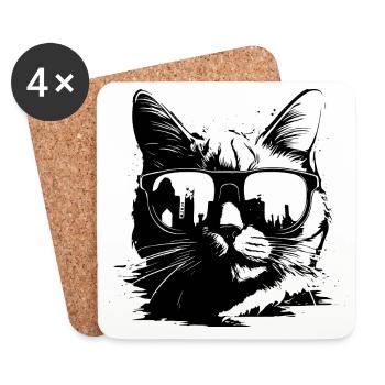 Chat avec des lunettes de soleil - Dessous de verre (lot de 4) - blanc - Devant