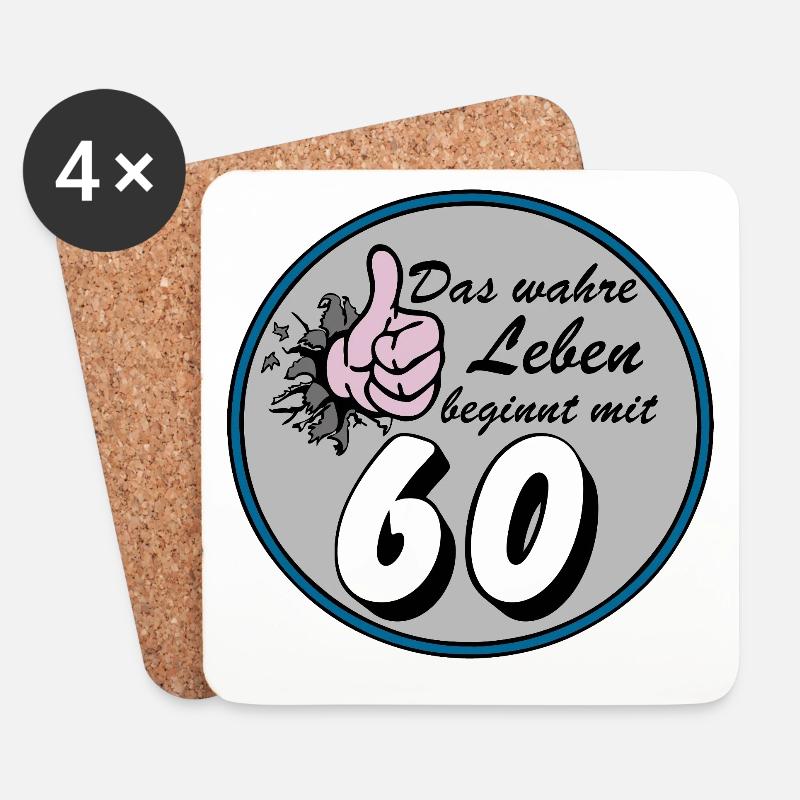 60. Geburtstag ,Das wahre Leben - Untersetzer (4er-Set) - Weiß