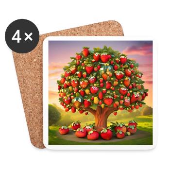 Erdbeere, Obst, ich liebe Erdbeeren - Untersetzer (4er-Set) - Weiß - Vorne