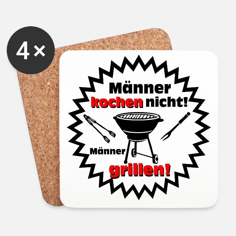 Grillen , Männer grillen - Untersetzer (4er-Set) - Weiß