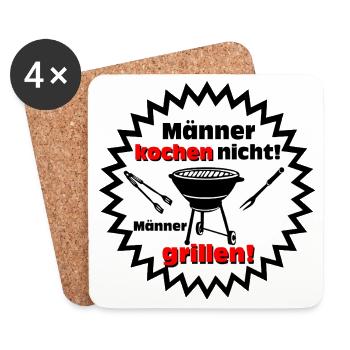 Männer grillen – Koch mit Humor - Untersetzer (4er-Set) - Weiß - Vorne