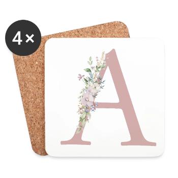 A Monogramm, Floral, personalisierbar - Untersetzer (4er-Set) - Weiß - Vorne