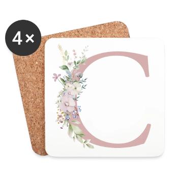 C Monogramme, Floral, Personnalisable - Dessous de verre (lot de 4) - blanc - Devant