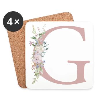 G Monogramm, Floral, personalisierbar - Untersetzer (4er-Set) - Weiß - Vorne