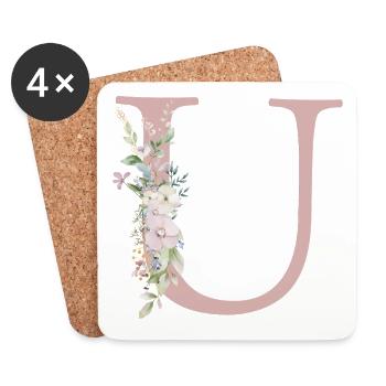 U Monogramm, Floral, personalisierbar - Untersetzer (4er-Set) - Weiß - Vorne