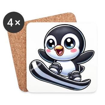 Süßer Pinguin Snowboarder Cartoon Wintersport - Untersetzer (4er-Set) - Weiß - Vorne