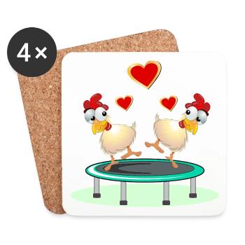 Hühner Paare TRAMPOLIN SPRINGEN - Untersetzer (4er-Set) - Weiß - Vorne