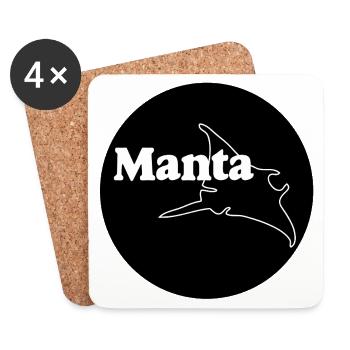 Raies, Raies Manta, Bouton Manta, Autocollants - Dessous de verre (lot de 4) - blanc - Devant