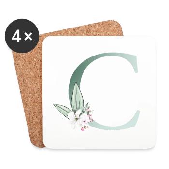 C Monogramme, Floral, Personnalisable - Dessous de verre (lot de 4) - blanc - Devant