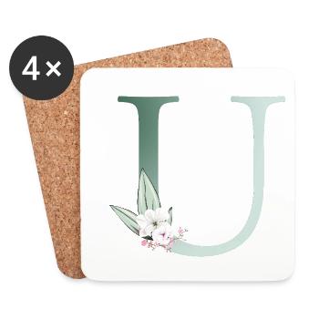 U Monogramm, Floral, personalisierbar - Untersetzer (4er-Set) - Weiß - Vorne