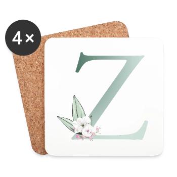 Z Monogramm, Floral, personalisierbar - Untersetzer (4er-Set) - Weiß - Vorne