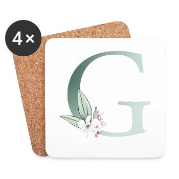 G Monogram, Floral, Personnalisable - Dessous de verre (lot de 4) - blanc - Devant