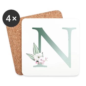 N Monogramme, Floral, Personnalisable - Dessous de verre (lot de 4) - blanc - Devant