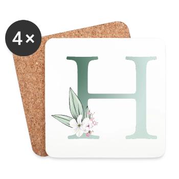 H Monogramme, Floral, Personnalisable - Dessous de verre (lot de 4) - blanc - Devant
