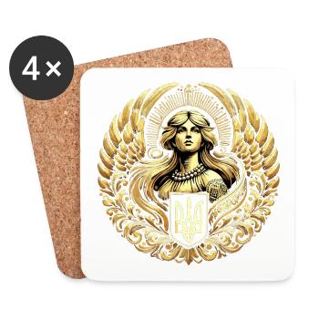 Armoiries de l’Ukraine Femme Cadeau d’or ukrainien - Dessous de verre (lot de 4) - blanc - Devant