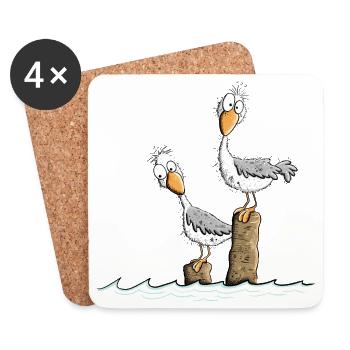 Droll Seagulls North Sea Baltic Sea Holiday Maritime - Coasters (set of 4) - white - Front