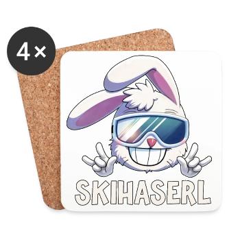 Skihaserl Skihase Apres ski Skiurlaub Geschenk - Untersetzer (4er-Set) - Weiß - Vorne